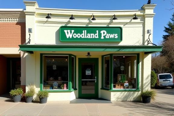 Woodland Paws shopfront with green signage