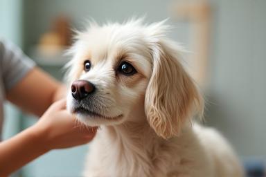 Dog being pampered during grooming session